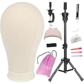 Leeven 22 Inch Canvas Wig Head with Tripod Stand for Wigs,Adjustable Wig Stand Tripod with Canvas Block Wig Head,Manikin Head