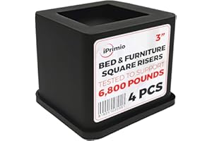 iPrimio Bed Risers Heavy Duty - Square, 3" Lift, 4pk, Up to 6800lbs - Bed Raising Blocks, Furniture Risers, Dorm Bed Lift Risers - Safe, Sturdy Bed Lifts for Dorm Rooms, Couches, Tables, Desk Riser