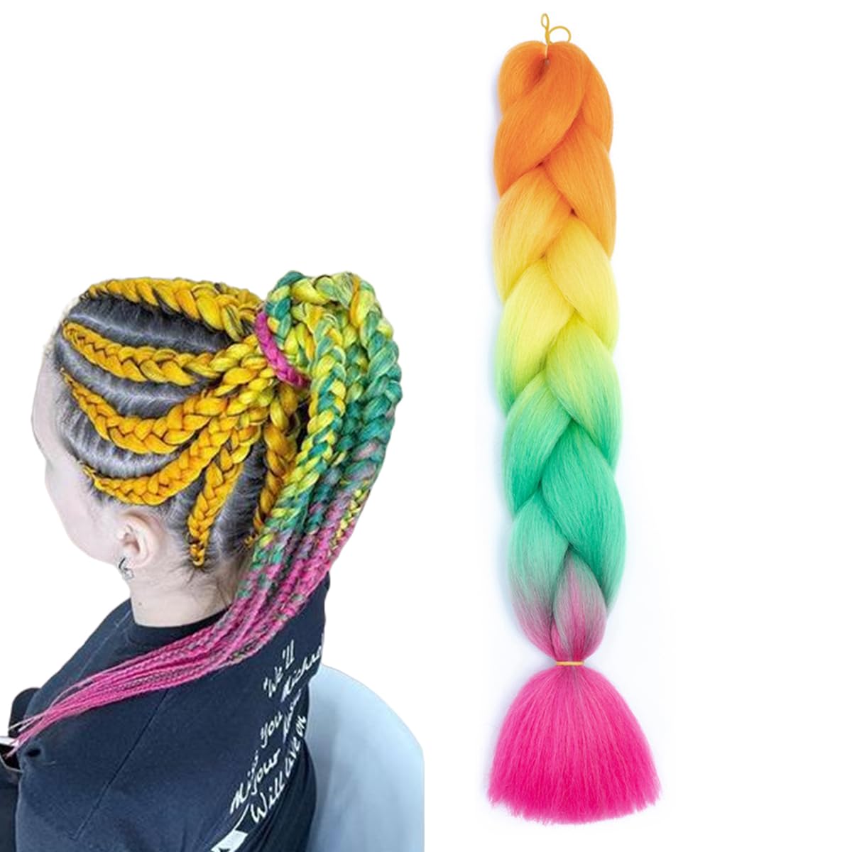 prinfantasy Halo Hair Extension Braiding Hair Extensions Fashion Synthetic Braid for Women Coloured Hair for Braiding DIY Cosplay Hair Piece Braided for Women Rainbow Hair,GBBZ118