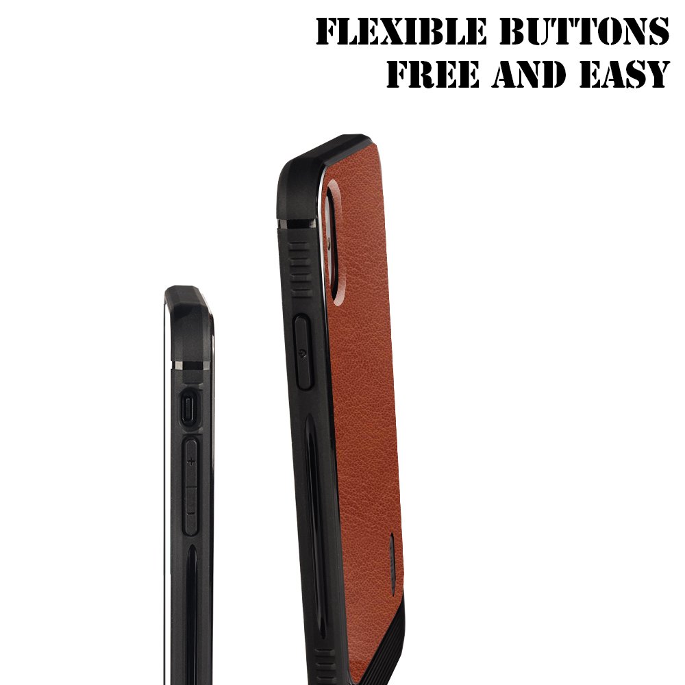 iPhone X case, MagicSky Ultra Slim Premium PU Leather Shock-absorbing Protective Bumper Case Cover with Built-in Nickel Metal Plate work with Universal Magnetic Phone Car Mount Holder - Brown