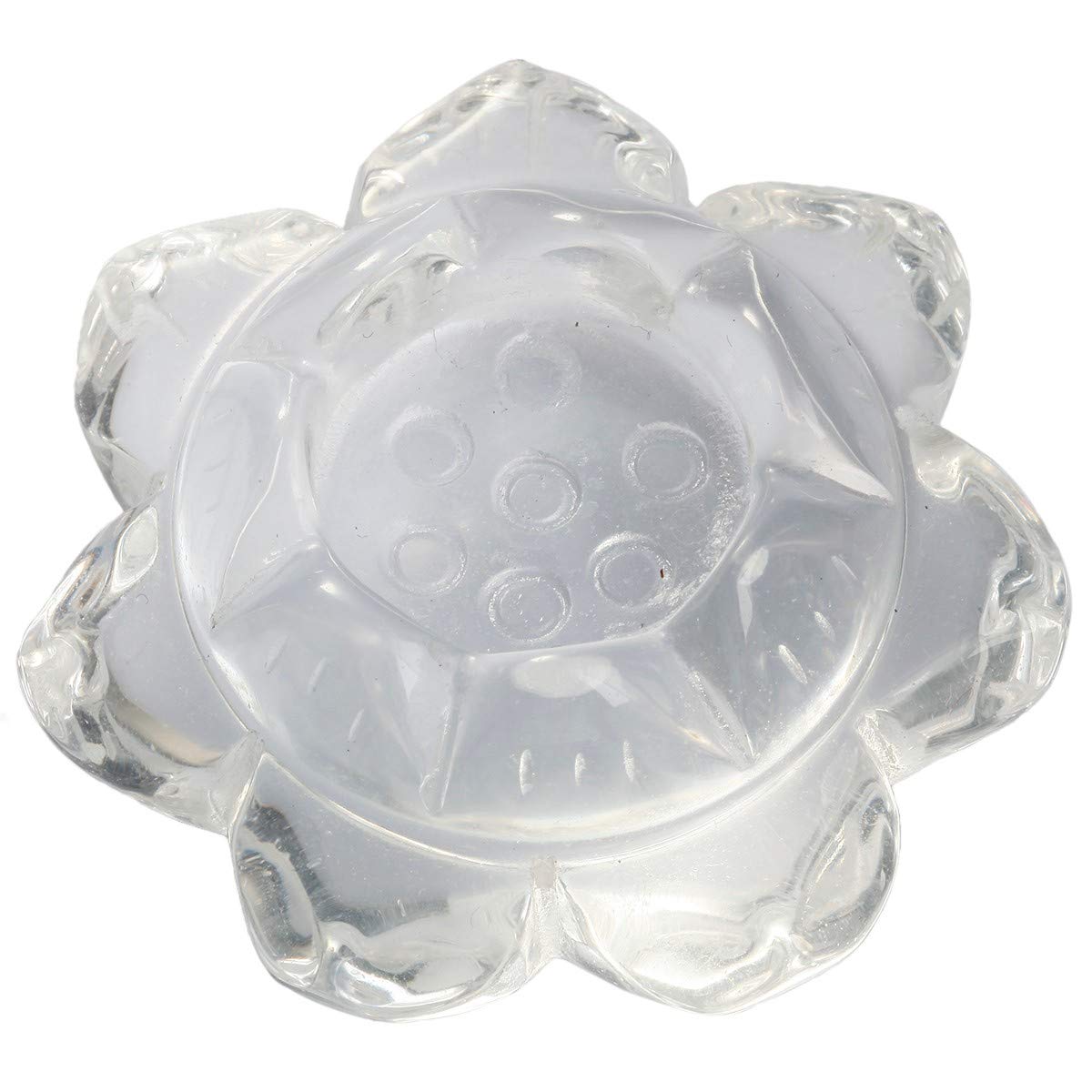 mookaitedecor Synthetic Clear Quartz Healing Crystal Tealight Candle Holder/Ball Stand Lotus Flower Decoration for Home Table