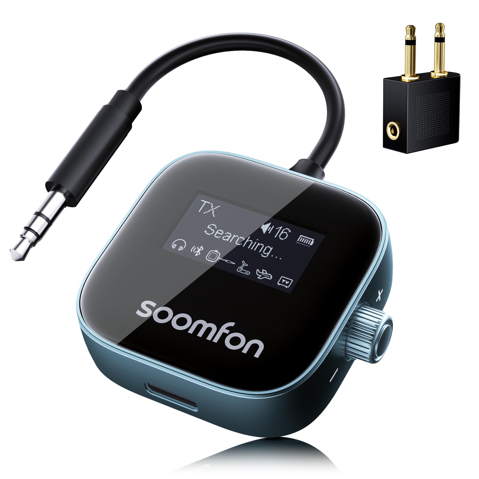 Photo 1 of SOOMFON Airplane Bluetooth Adapter for Headphones 2-in-1 Bluetooth 5.3 Transmitter Receiver for TV with LCD Display 3.5mm AUX for Plane Gym Car Home Stereo System