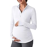 G4Free Lightweight Maternity Long Sleeve Workout Tops UPF 50+ Rash Guard Half Zip Sun Shirts Ruches Pregnancy Pullover