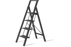 RIKADE 4 Step Ladder, Folding Step Stool Lightweight Aluminum Foldable Ladder Safety Anti-Slip Wide Pedal and Handgrip Portab