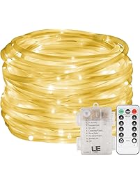 LE 33ft 120 LED Dimmable Rope Lights, Battery Powered, Waterproof, 8 Modes/Timer, Fairy Lights for Garden Patio Party Christmas Thanksgiving Outdoor Decoration