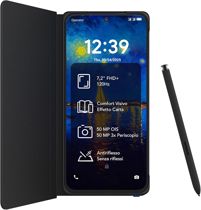 NXTPAPER 60 Ultra 5G Smartphone Android, 7,2" FHD+, 12 GB RAM + 512 GB ROM, telefono con protezione per gli occhi, nero nebulosa, con cover flip e stilo