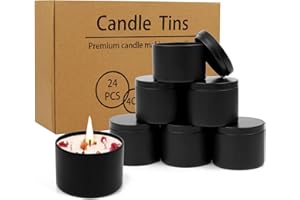 DINGPAI 24 Pcs Black Candle Tins, 4 oz Black Empty Candle Tin with Lids for DIY Candles Making, Matte Full Black Candle Jars for Candle Making, Storage, Christmas Candle Gifts
