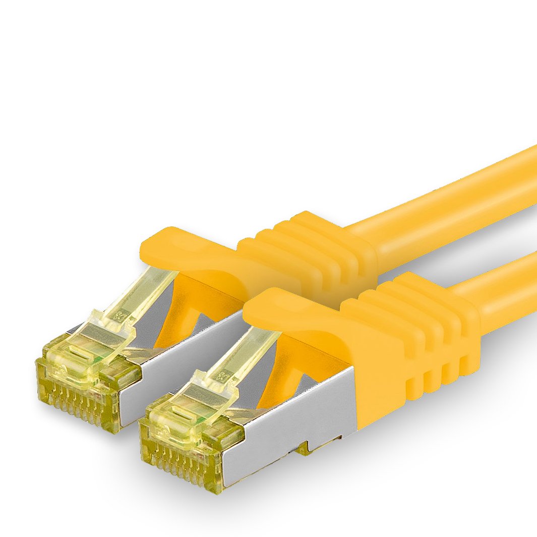 1aTTack.de Cat.7 network cable 2m yellow 1 piece Cat7 Ethernet cable network LAN cable raw cable 10 Gb s SFTP PIMF LSZH set patch cable with Rj 45 plug Cat.6a