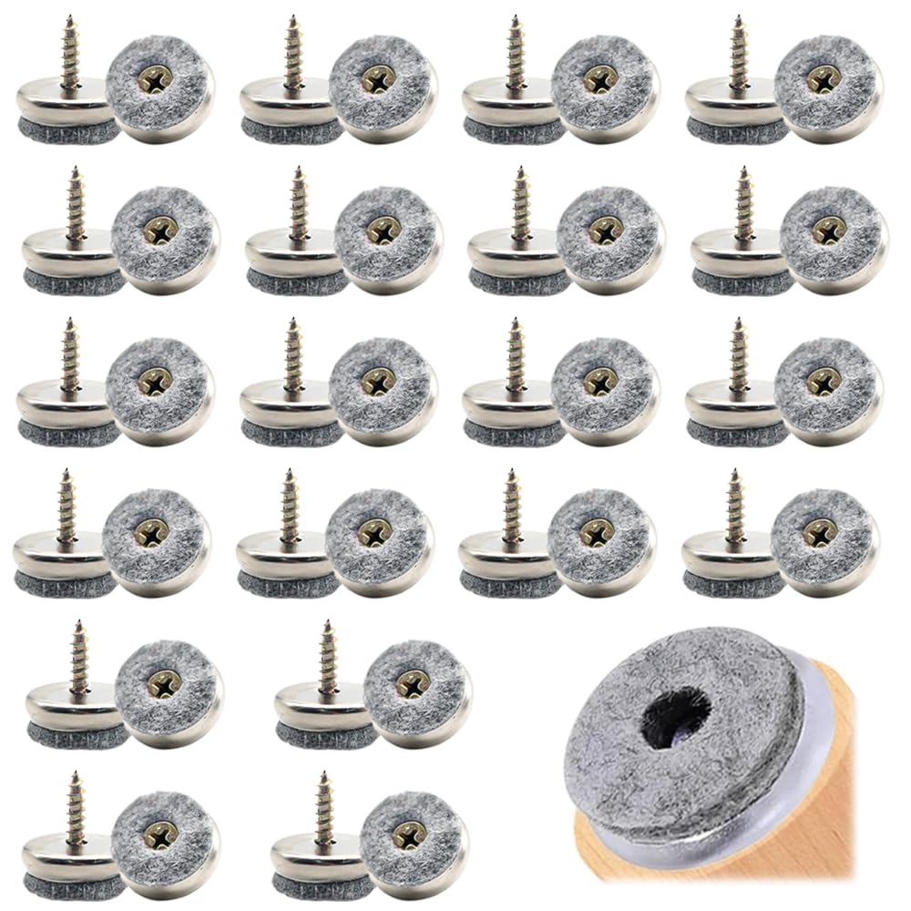 40 PCS Felt Gliders Screws, 22mm Furniture Felt Pads for Carpet & Hardwood Floors, Easy Screw/Nail Installation, Scratch & Noise Protection for Chair Legs, Sofa, Table (Grey)