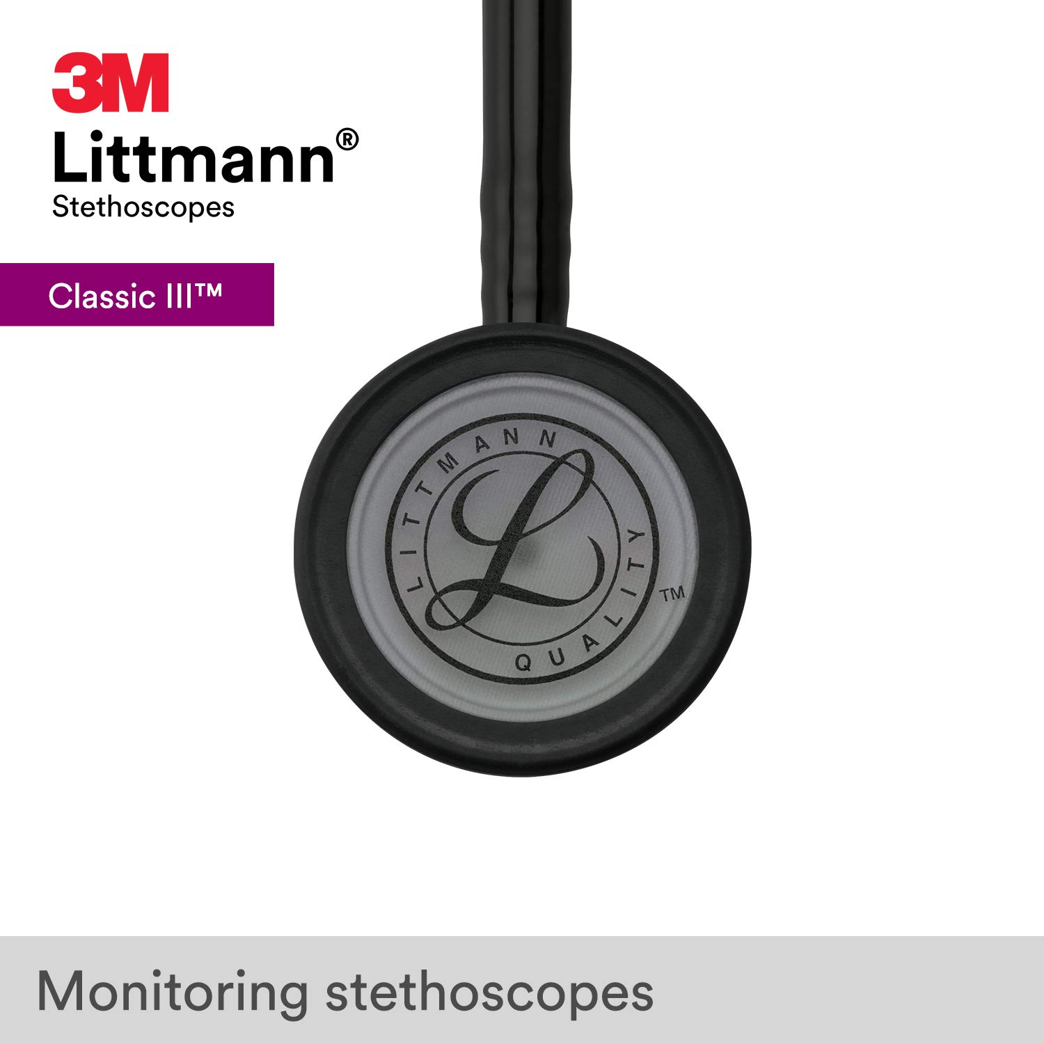 3M Littmann Classic III Monitoring Stethoscope, Smoke-Finish, Black Tube, 27 inch, 5811 - Image 4