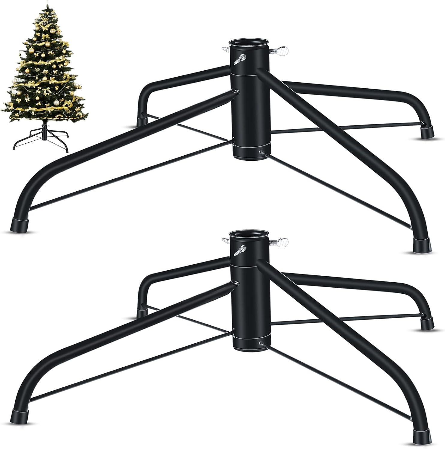 Tree Stands - Nuogo 2 Pcs Christmas Tree Stand, 19.7 Inch Metal Artificial Replacement Stand Holder Base Folding with Thumb Screw Fits 1.26 Pole for Xmas Party Holiday Decorations