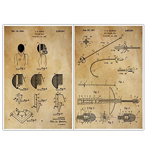 Sword, Mask, Patent Prints, Blueprint Poster - set of 2 Fencing posters