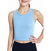 Haloumoning Girls Tank Tops Kids Athletic Ribbed Knit Sleeveless Crop Tops Basic Camisole 5-14 Years