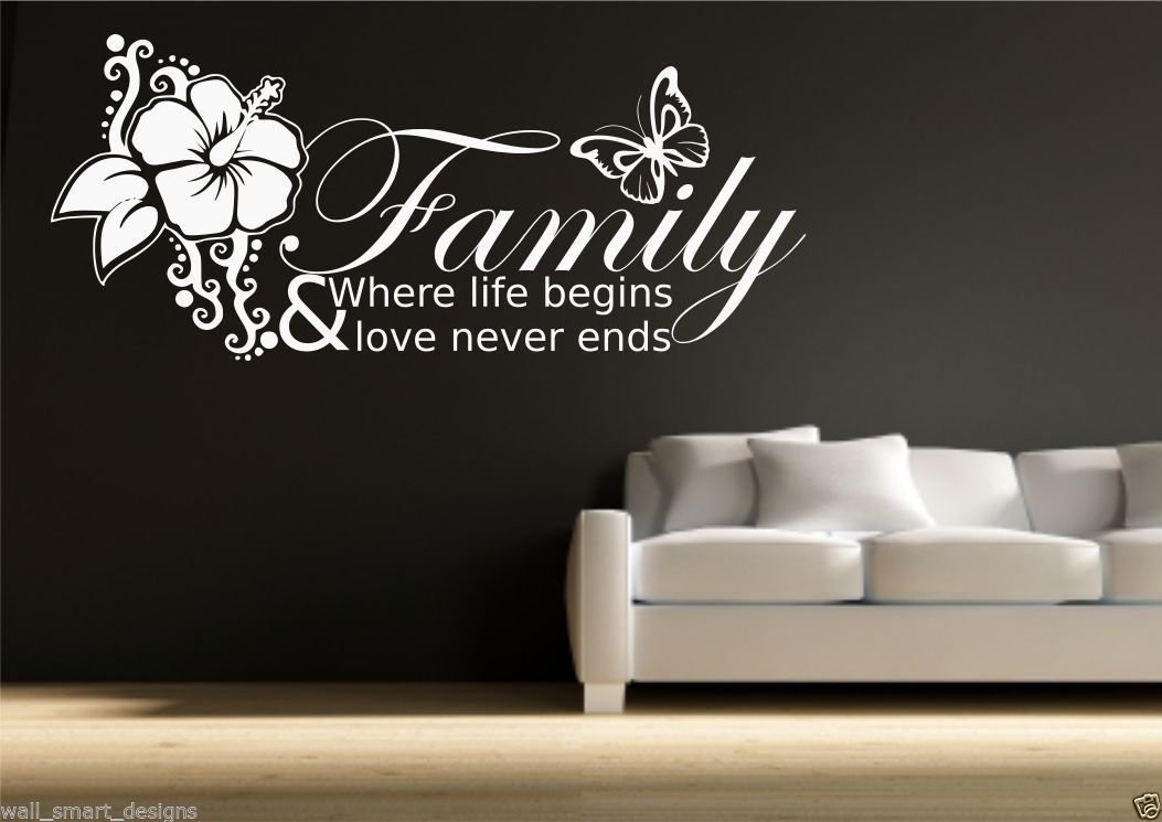 Family Love Life Begins WALL QUOTE Sticker Art Decal Mural Transfer Stencil WSD416