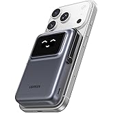 UGREEN Uno 10000mAh Magnetic Portable Charger, Qi 7.5W Wireless Power Bank, PD 20W USB C Battery Pack with Foldable Stand and TFT Display MagSafe Compatible iPhone 17/16 /15/14/13/12 Series, Black