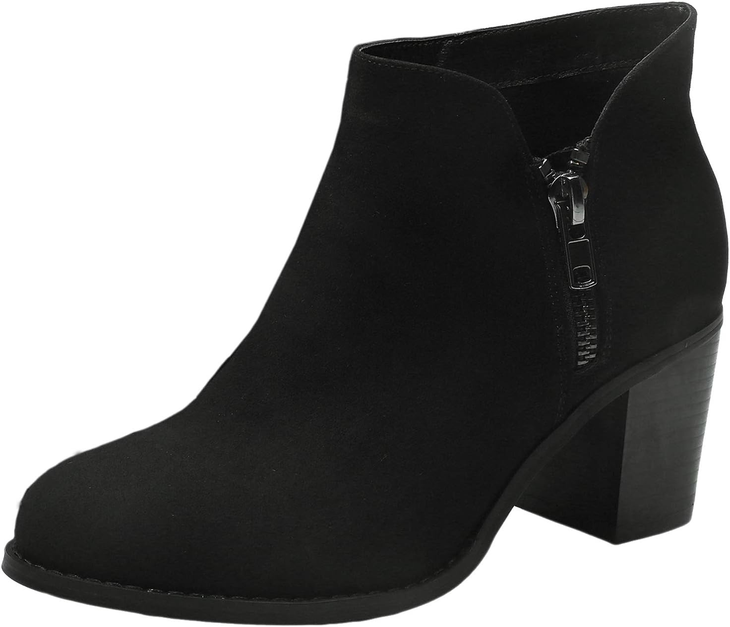 Luoika Women's Wide Width Ankle Boots - Mid Chunky Block Heels Round Toe Side Zipper Booties.…