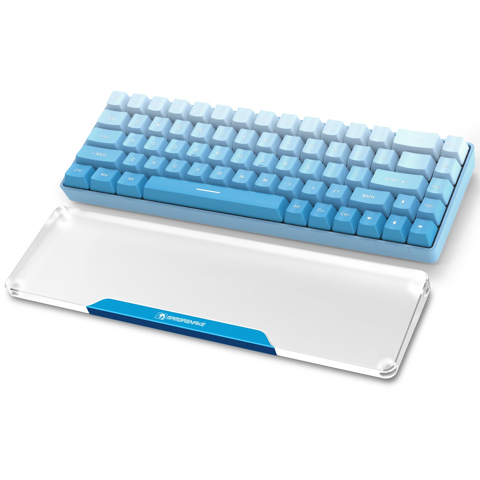 MAMBASNAKE Keyboard Wrist Rest for 68 Keys Compact 65% Keyboard - CNC Acrylic Keyboard Hand Support Palm Rest with Aluminum Logo - Anti-Slip Feet - for Office/Gaming/Typing/Laptop - Blue