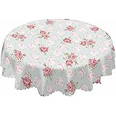 AOYEGO Pink Rose Table Cloth Chic Flowers Romantic Vintage Style Spring Round Tablecloth 60 Inch for Dining Room, Party, Banquet
