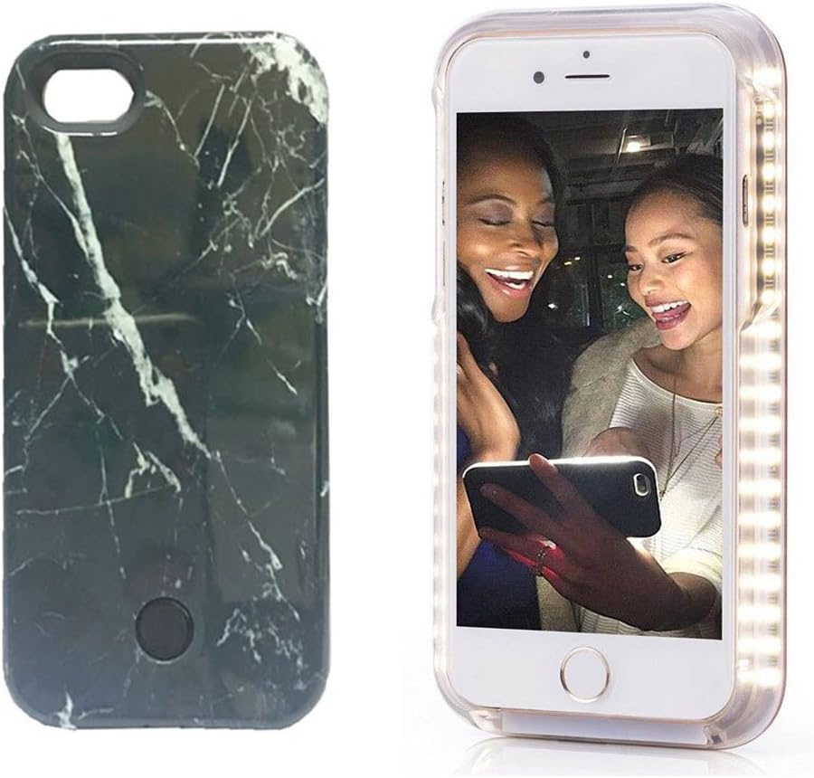 GSY Selfie Light Case, Rechargeable LED Light Up Flash Lighting Selfie Case Illuminated Cover [Dimmable Switch] for iPhone 7/8(iphone7/8, Stone black)
