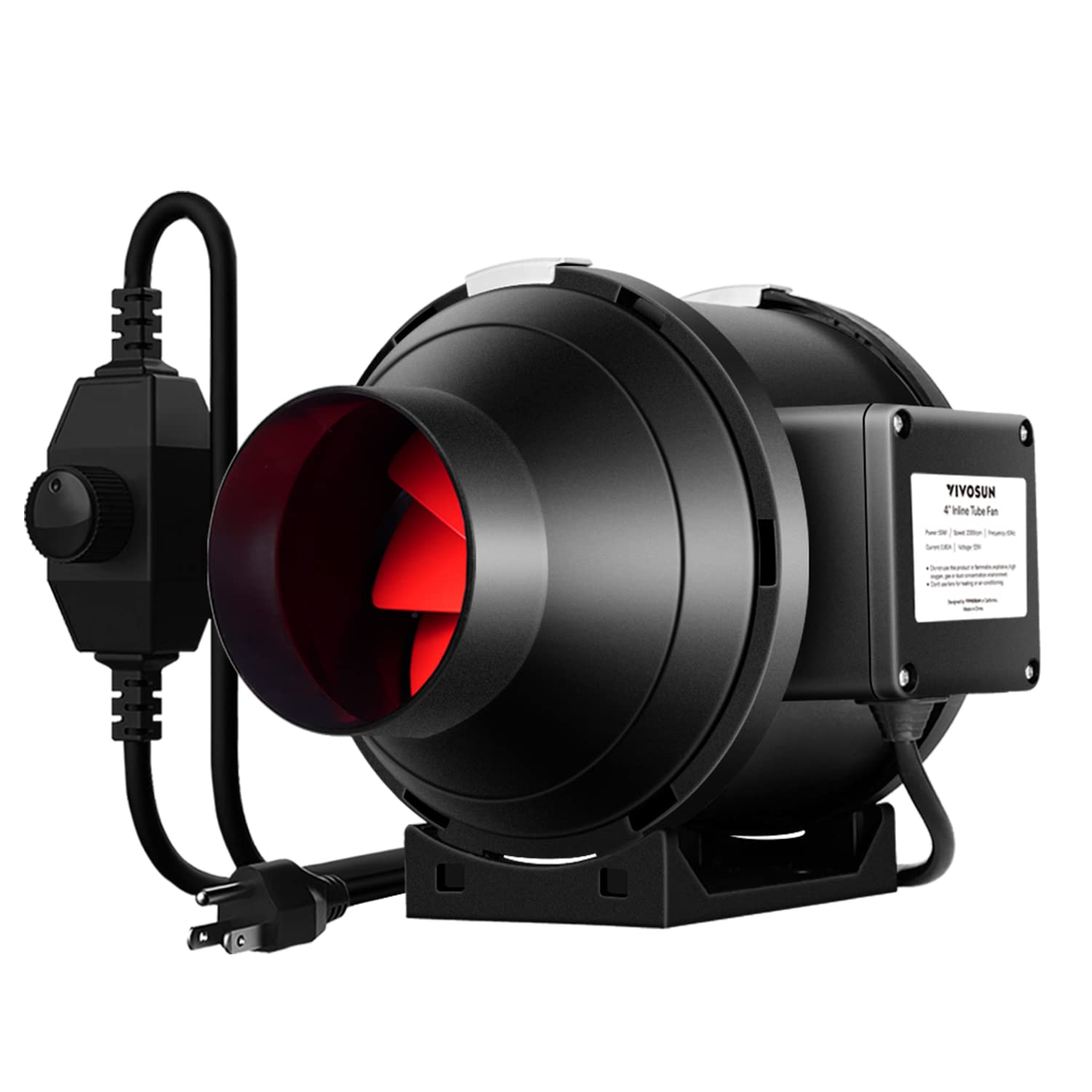 IPower 4 Inch 190 CFM Inline Duct Fan - Grow Tent Ventilation With Speed Controller
