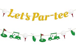 Gifloon Pre-Strung Golf Themed Birthday Banner, NO-DIY Let’s Par-tee Banner Golf Sports Theme Party Decorations for Retirement Baby Shower, Gold