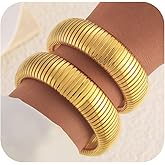 Honsny 2-3Pcs Chunky Gold Bangle Bracelets for Women Non Tarnish Stackable 14K Gold Plated Charm Cuff Bracelet Stack for Women Trendy Dainty Big Bangles Waterproof Jewelry Fashion Gifts