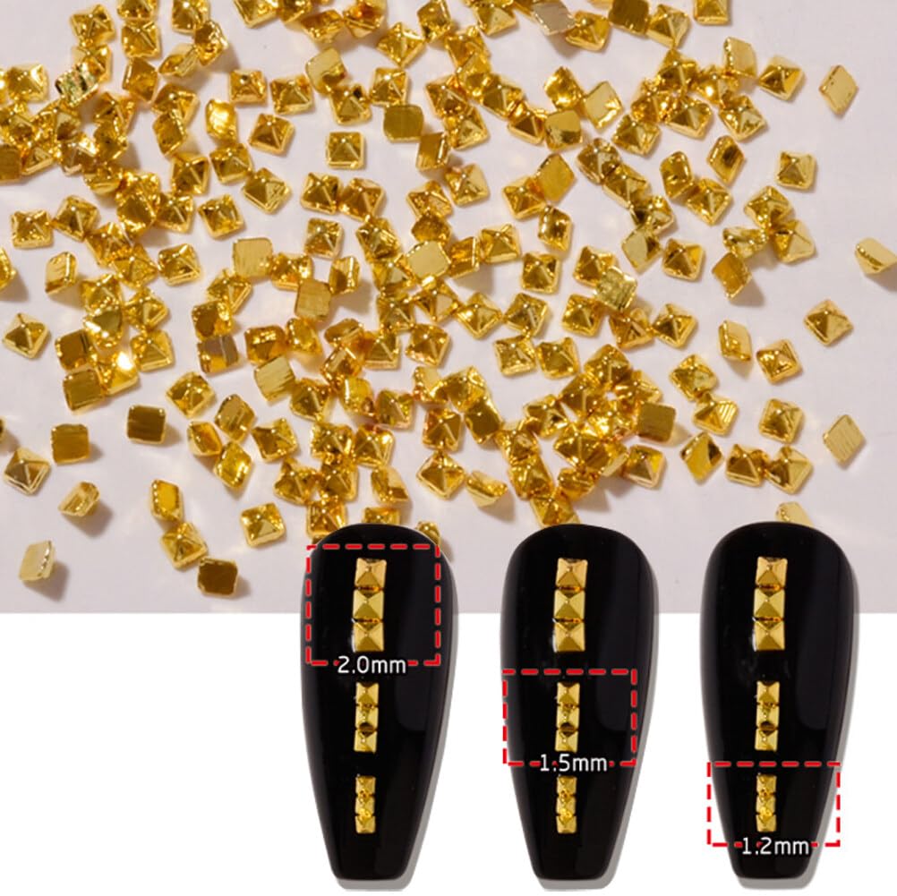600Pcs Nail Art Punk Metalic Spike Studs Metallic Nail Art Punk Studs Rivets Manicure Gold Square Spike Studs Manicure Tips Nail Art Charms Nail Art Decoration Accessory-Solid