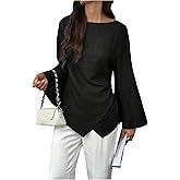 SHENHE Women's Fall Dressy Casual Blouse Bell Long Sleeve Ruched Asymmetrical Business Work Top
