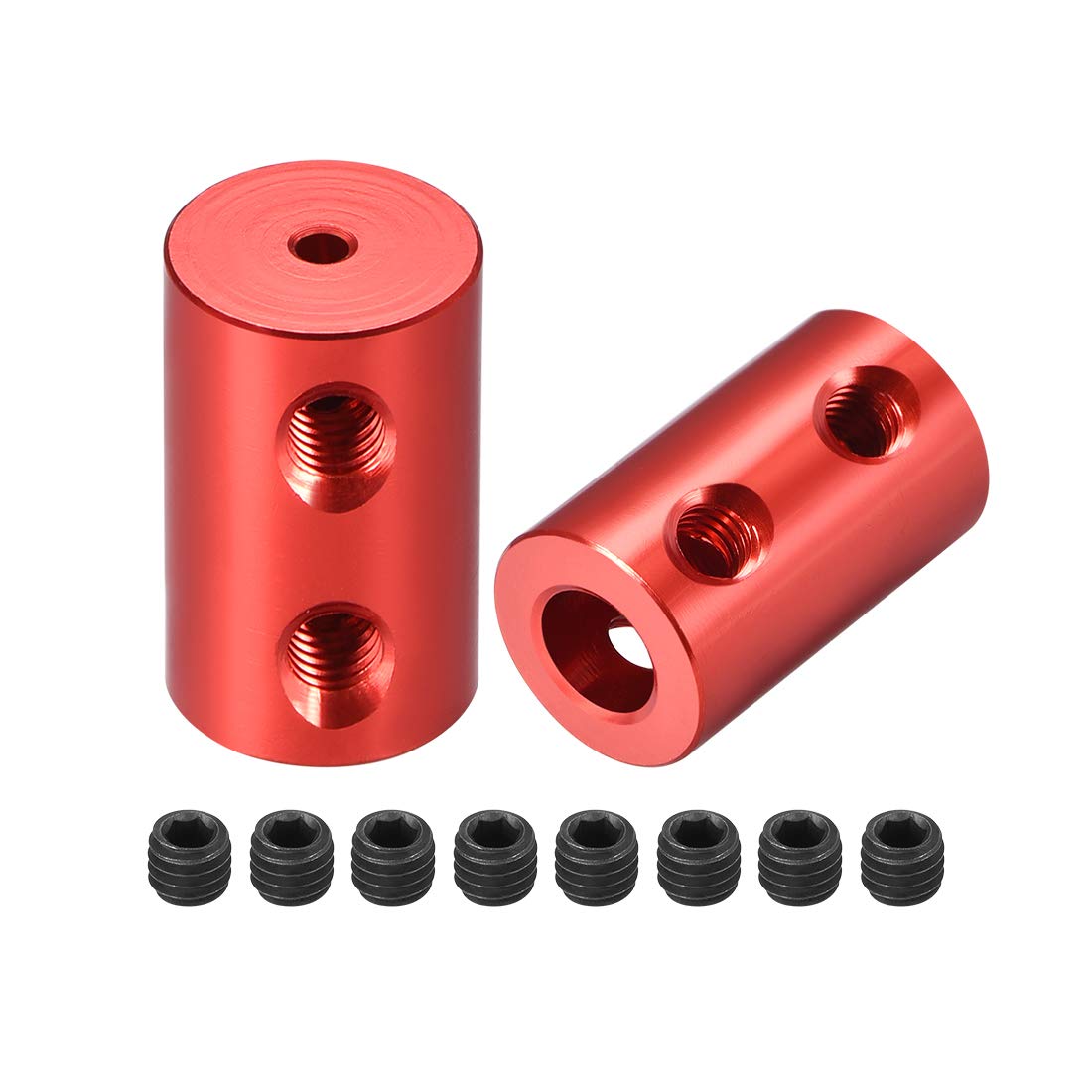 sourcing map 2mm to 6mm Bore Rigid Coupling Set Screw L20XD12 Aluminum Alloy,Shaft Coupler Connector for RC Airplane Boat, Motor Accessories,Red,2pcs