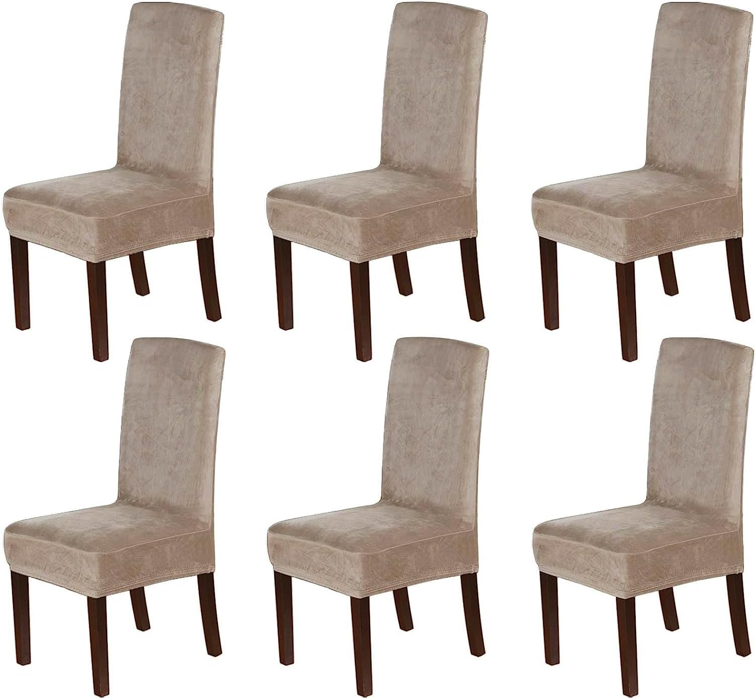 Slipcovers - H.VERSAILTEX Velvet Dining Chair Covers Stretch Chair Covers for Dining Room Set of 6 Parson Chair Slipcovers Chair Protectors Covers Dining, Soft Thick Solid Velvet Fabric Washable, Taupe