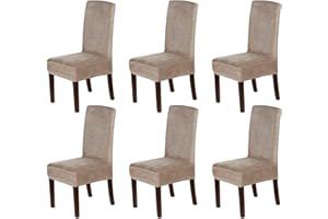 H.VERSAILTEX Velvet Dining Chair Covers Stretch Chair Covers for Dining Room Set of 6 Parson Chair Slipcovers Chair Protectors Covers Dining, Soft Thick Solid Velvet Fabric Washable, Taupe