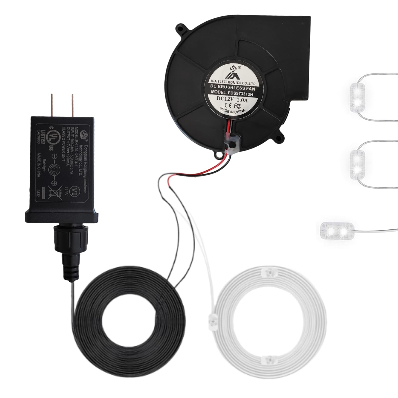 Photo 1 of Inflatable Fan Replacement 12V1A, 12V1.25A Adapter and 3 LED Bulbs, Outdoor Courtyard Inflatable Toy Decoration Replacement Fan Blower for Christmas and Halloween