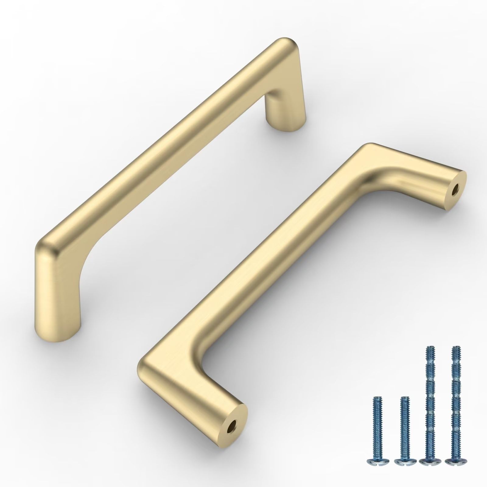 9BUILD 10 Pack 96mm Brushed Gold Cabinet Handles - Kitchen Cupboard and Drawer Pulls in Zinc Alloy