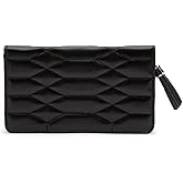 WOLF Caroline Jewelry Portfolio, Black - 13 Earring Holes, One Ring Roll, Two Compartments, Four Necklace Holders & Pocket - Anti-Tarnish LusterLoc Lining