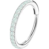 MJust Opal Nose Hoops for Women Men - 316L Surgical Steel Hinged Nose Rings 20G Clicker Septum Nose Ring Lip Helix Cartilage Hoop Earring Daith Rook Conch Body Piercing Jewelry 6MM 7MM 8MM 10MM