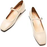 C.Paravano Women's Mary Jane Flats Adjustable Strap & Square Toe | Memory Foam Comfort | Perfect for Office, Weddings, Travel(Ivory,8)