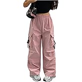 GORGLITTER Girl's Cargo Pants Elastic Waist Wide Leg Hip Hop Pants with Pockets