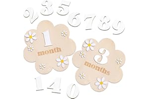 Burbell 3D Wooden Daisy Baby Monthly Milestone Sign Cards 1-12 Months Interchangeable Monthly Milestone Wood Discs Announcement Sign for Baby Shower Newborn Photo Props Gifts(White)