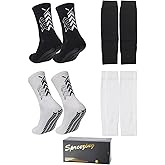 Spreezing Grip Socks Soccer Men's Non Slip Soccer Socks for Kids Pilates Socks Men Women 4Pairs
