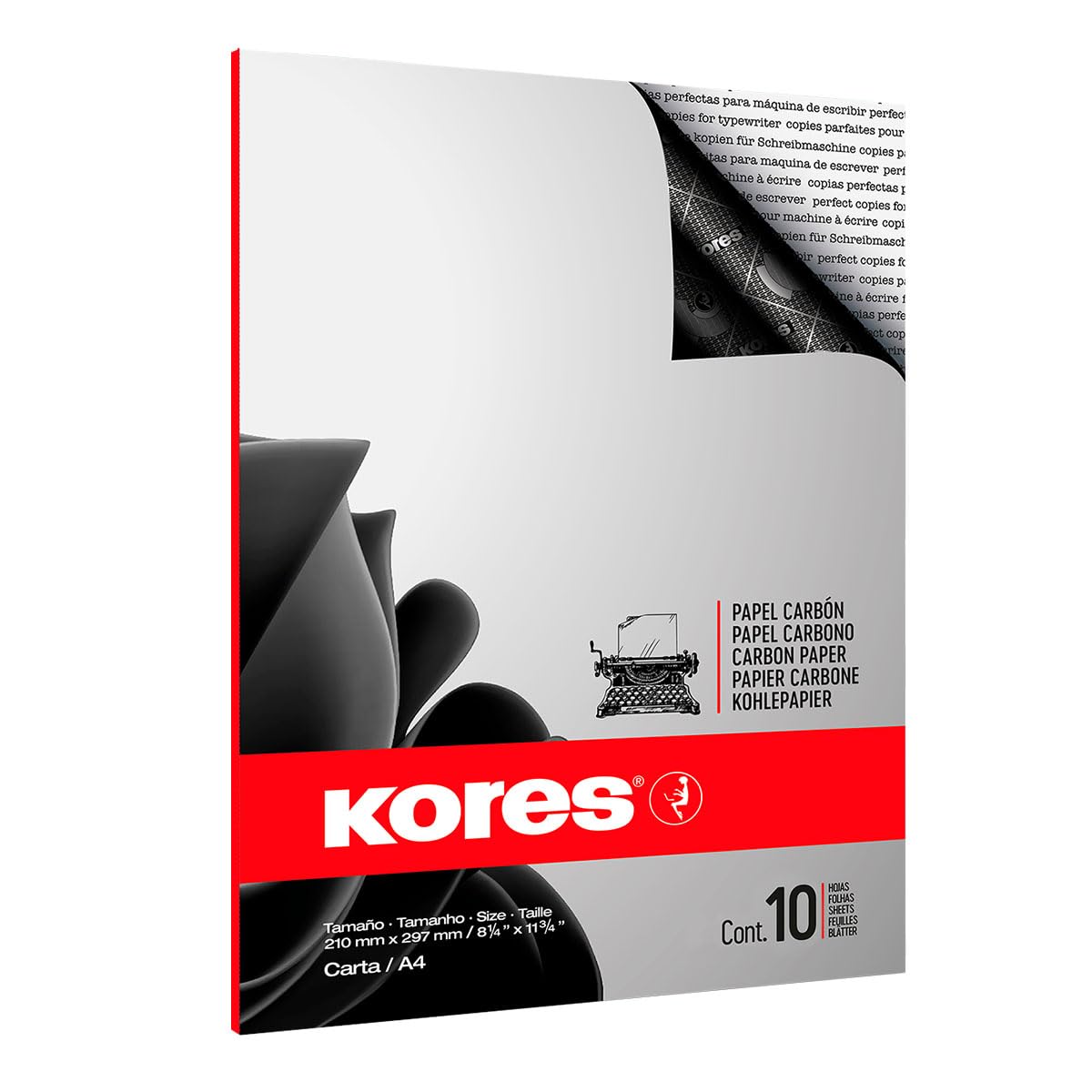 Kores Carbon Paper, Black, for Typewriting, 21 x 29.7cm, Folder of 10 Sheets, 78966