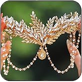 Aukmla Leaf Headband Crown Gold Leaves Headpiece Head Chain Prom Bridal Hair Accessories for Women