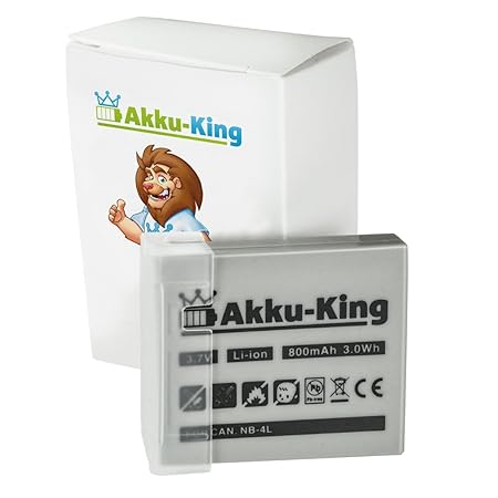 Akku-King Akku ersetzt Canon NB-4L - Li-Ion 800mAh - für Digital IXUS 70, 75, 100 is, 110 is, 120 is, 220 HS, SD1000