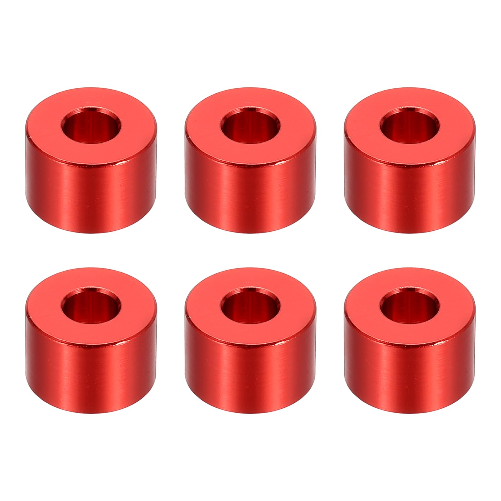 PATIKIL M6 Aluminum Spacers, 6 Pcs Metal Spacers Aluminum 6.2mm ID x 15mm OD x 10mm L Aluminum Spacer Screw Standoff Round for 1/4" or M6 Screw Bolts,Red