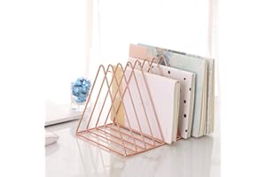 Sooyee 9 Slot Rose Gold Magazine Holder,Desktop File Sorter Organizer Triangle Bookshelf Decor Home Office