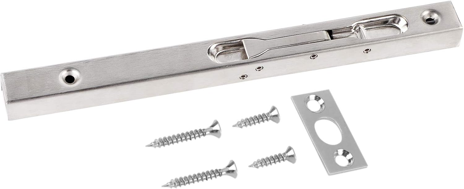GOTOTOP Door Flush Bolt Latch Lock 304 Stainless Steel Concealed Door Lock Bolt with Strike and Screws for Home Door Security Guard(10inch)