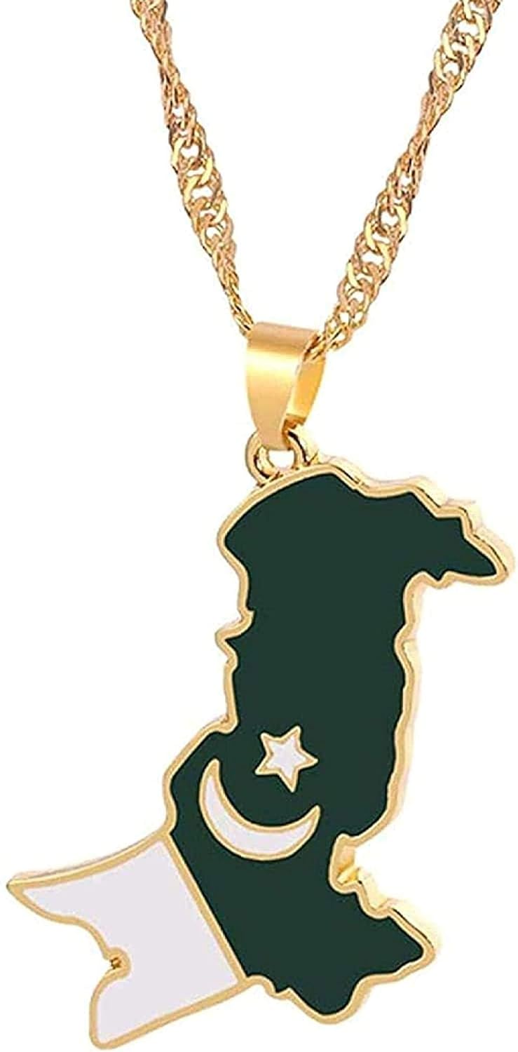 WYDSFWL Necklace Pakistan Map & Flag Pendant Necklace Gold Color Pakistan Enamel Chain Necklace