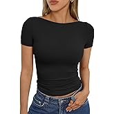 Trendy Queen Womens Boat Neck Short Sleeve T-Shirts Fitted Compression Summer Y2k Basic Tops 2026 Spring Outfits Clothes