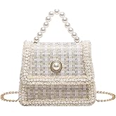 Small Tote Bag for Women Mini Square Handbag with Pearl Handle Elegant Ladies Crossbody Purse