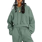 COZYPOIN Womens Fleece 2 Piece Outfits Sweatsuit Crop Top and Pants Hoodie Tracksuit Set