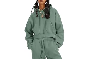 COZYPOIN Womens Fleece 2 Piece Outfits Sweatsuit Crop Top and Pants Hoodie Tracksuit Set